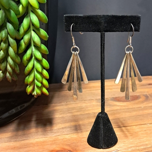 925 Sterling Silver Vintage Modernist Earrings - Picture 1 of 4